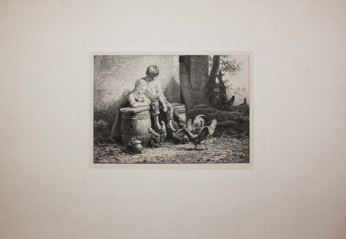 [Deux enfants nourrissant des poules]. 