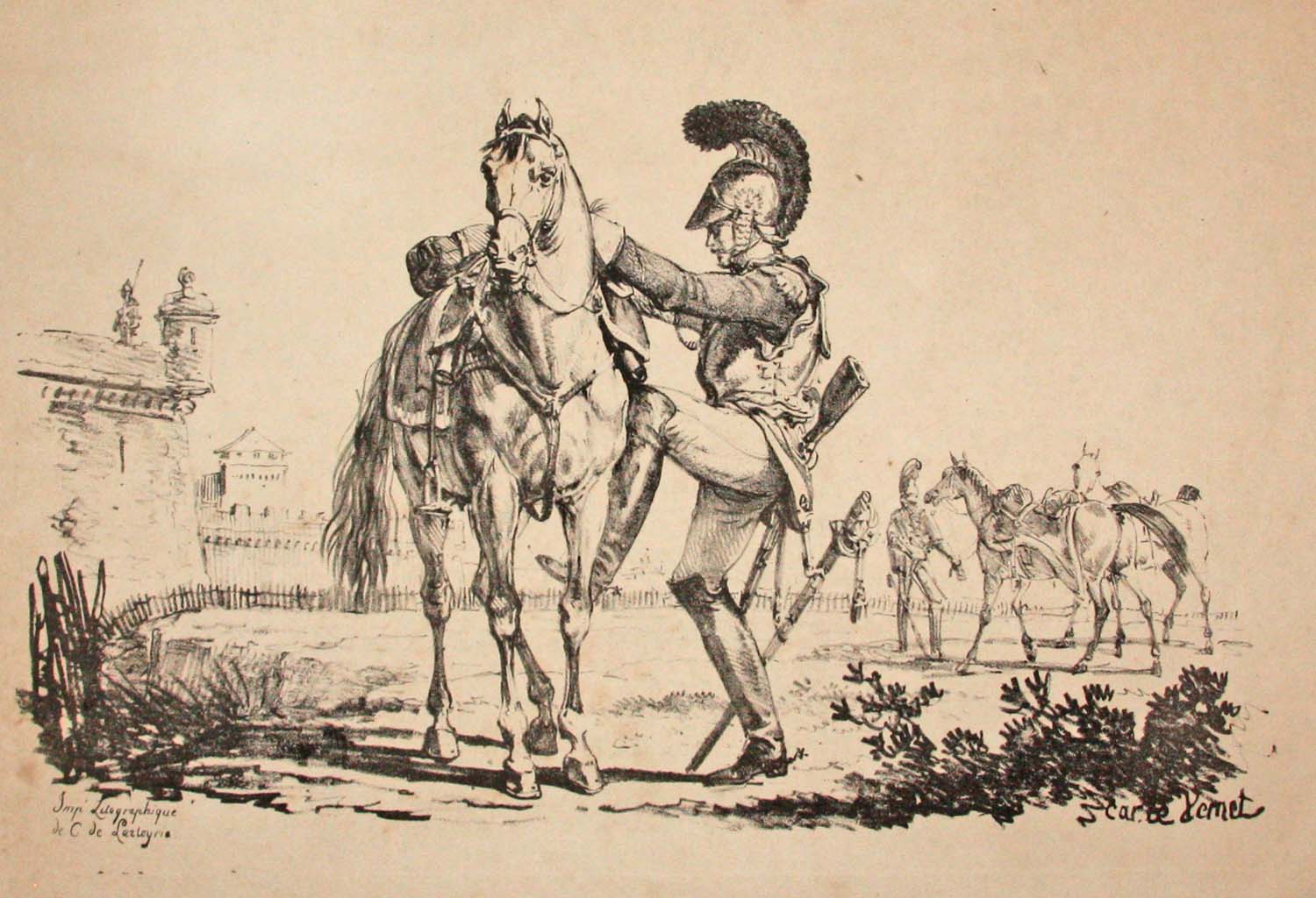 [Un carabinier montant à cheval]. 