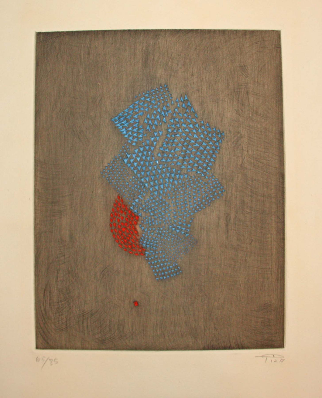 [Composition bleue et rouge dans un fond gris]. 