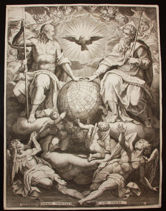 La Sainte Trinité (Jésus et Dieu le Père posant leurs mains sur un globe, les anges en dessous). 