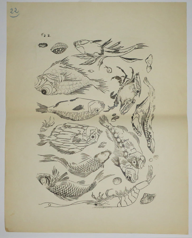 [Poissons et Crustacées]. Motifs pour le décor d’un service de table en faïence de la maison Rousseau.