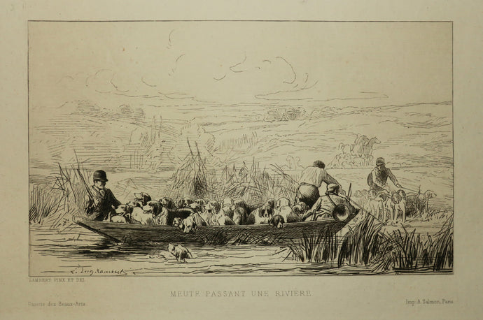 Meute passant une rivière. 