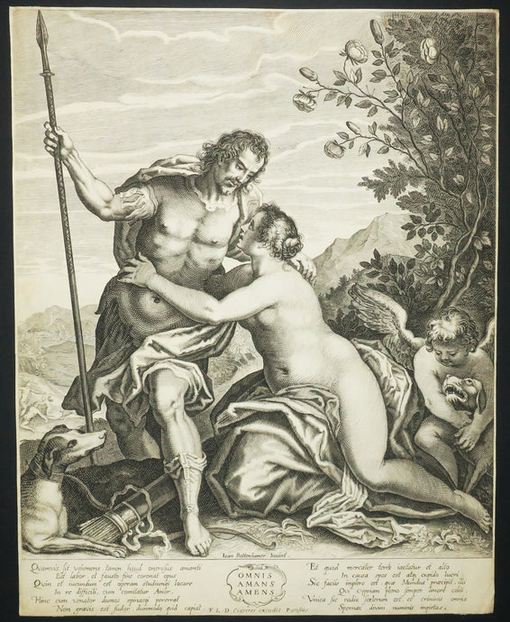 Vénus et Adonis avec Cupidon. Omnis Amans Amens.