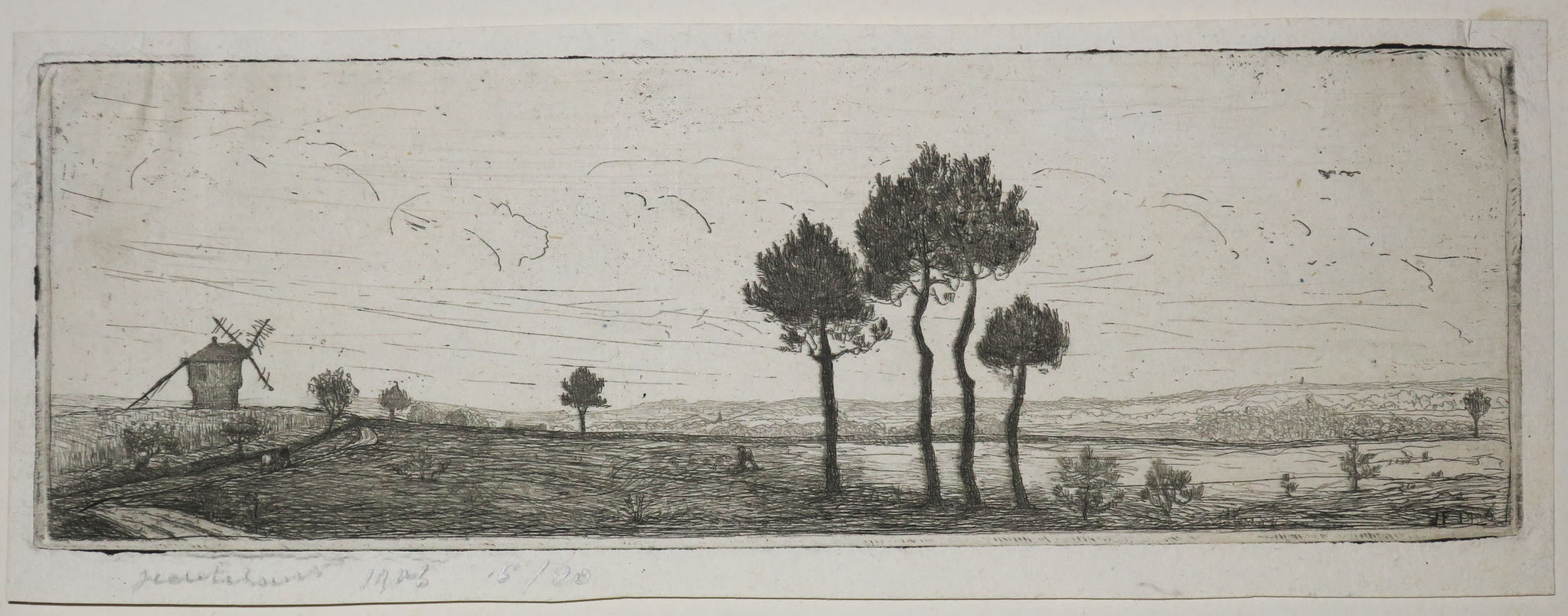 [Paysage: Plaine et moulin].