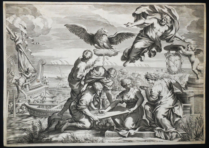 Allégorie de la famille Barberini, La Géographie dirigeant l'aiguille d'une boussole; dans le haut se voit Jupiter avec son aigle. 