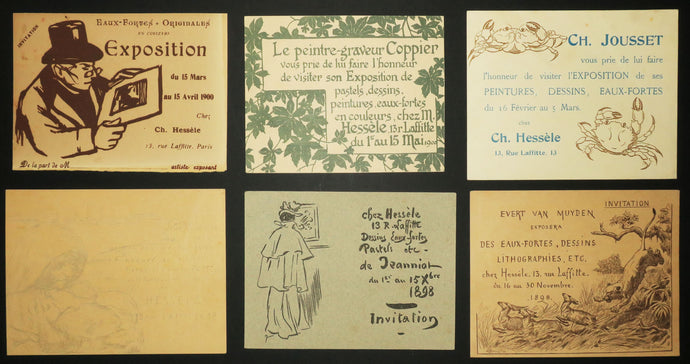 Cartons d'invitation pour Expositions chez M. Charles Hessèle, 13 rue Laffitte, à Paris. 1898-