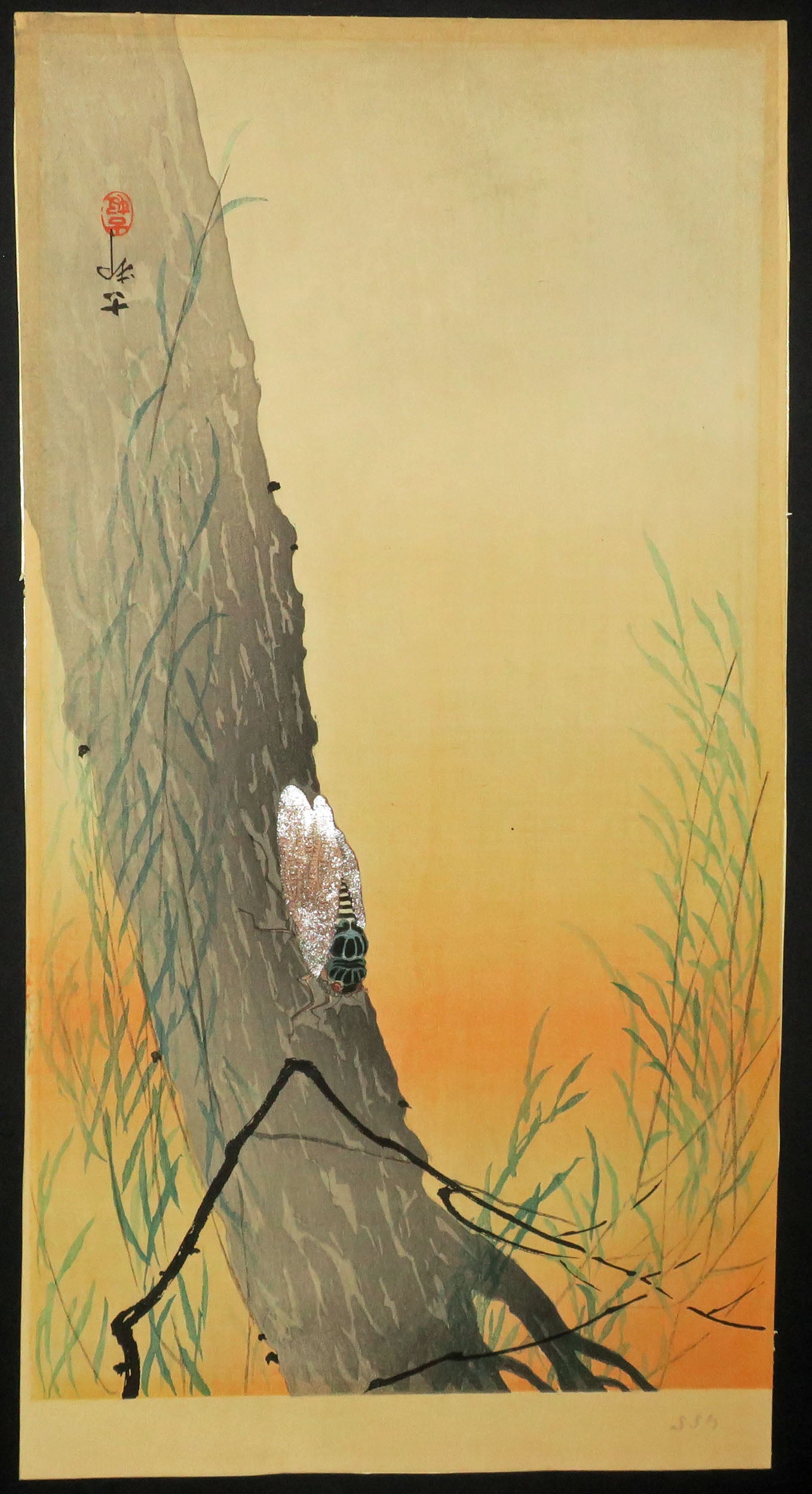 [Cigale sur un tronc d'arbre].
