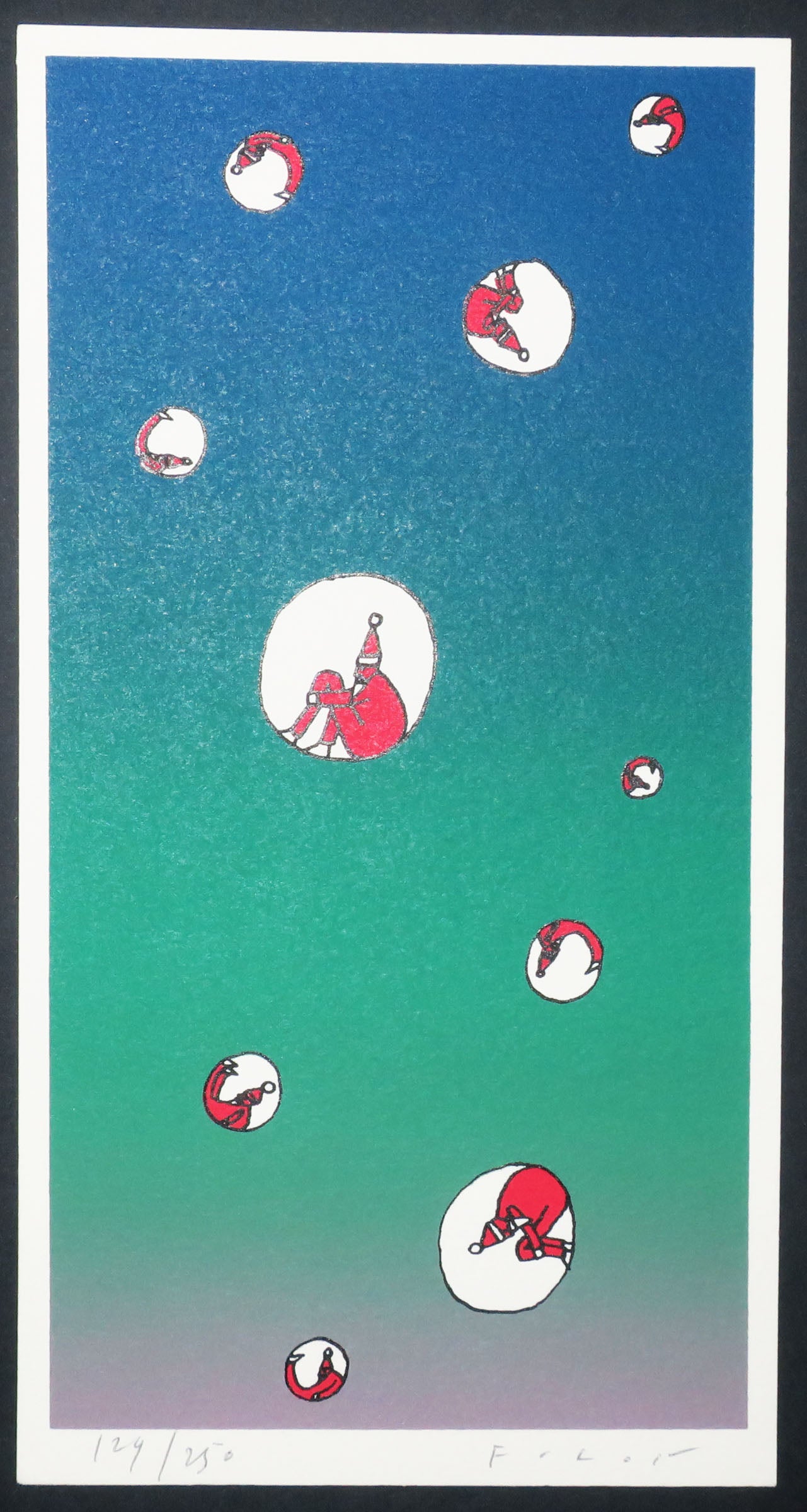 [Carte de vœux pour la Galerie Régence: Père Noël dans des bulles]. 