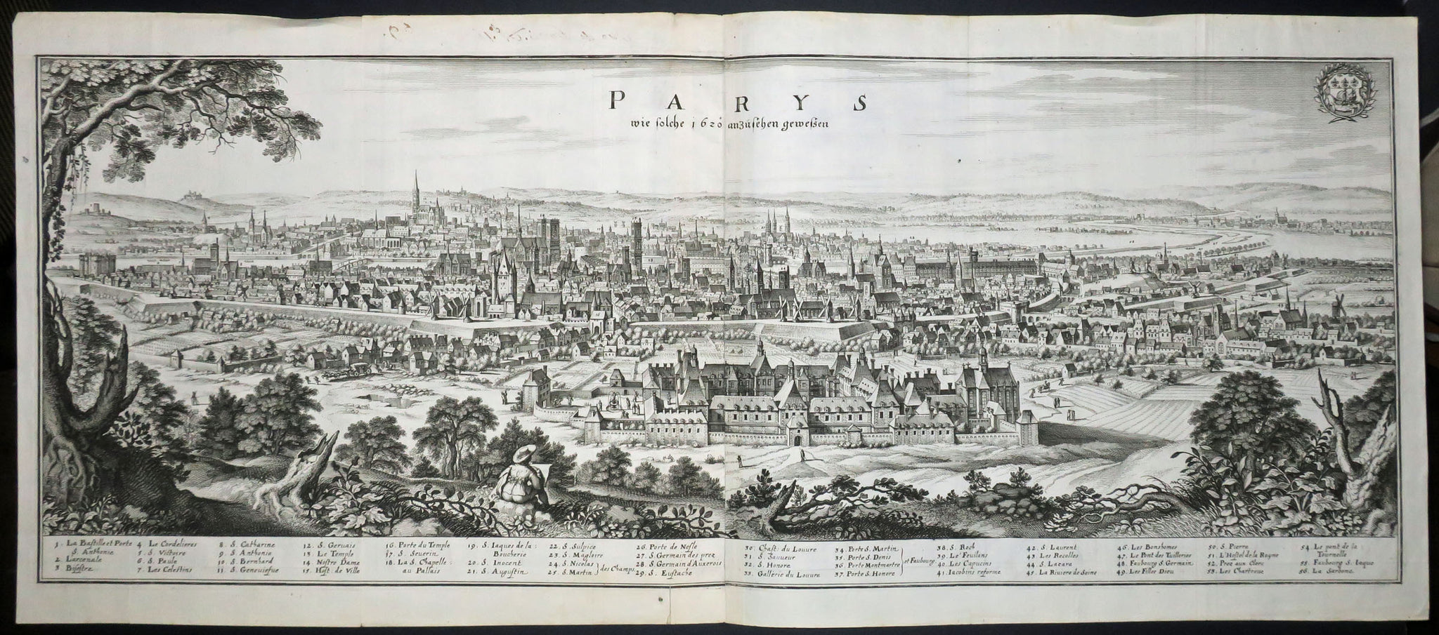 Vue panoramique de Paris en 1620. (Parys wie solche 1620 anzusehen gewessen). 1655-