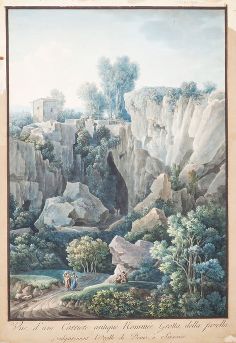 Vue d'une Carrière antique nommée Grotta della Favella vulgairement l'Oreille de Denis, à Siracuse (Sicile).
