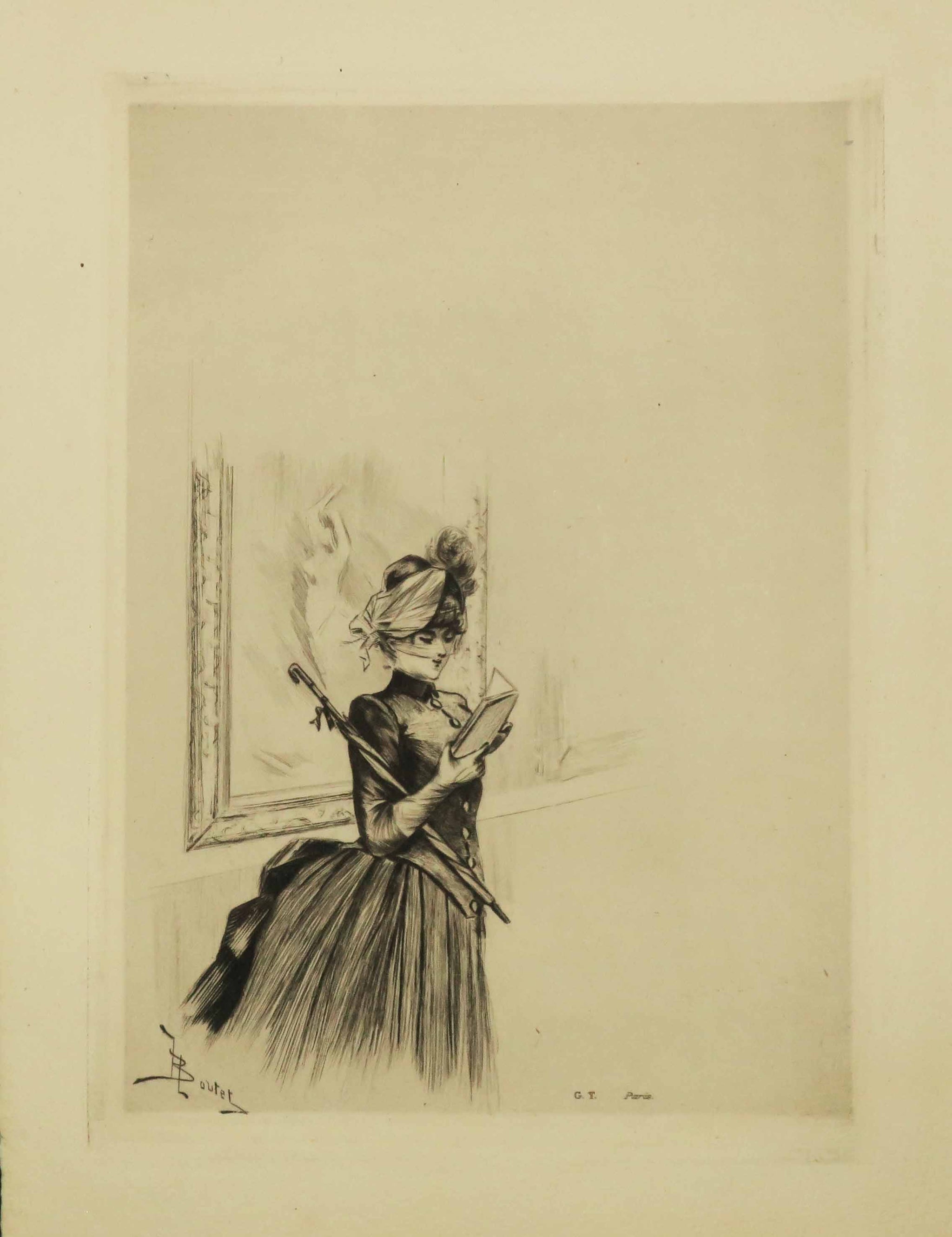 [Elégante lisant au musée]. 