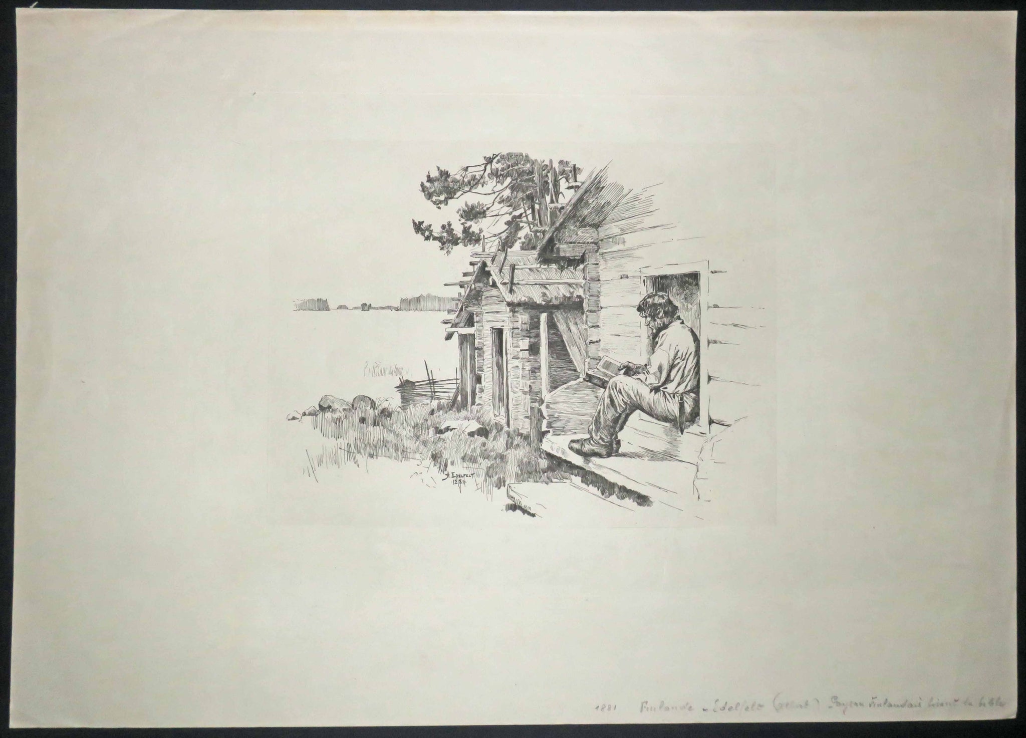 [Paysan finlandais lisant la Bible]. 