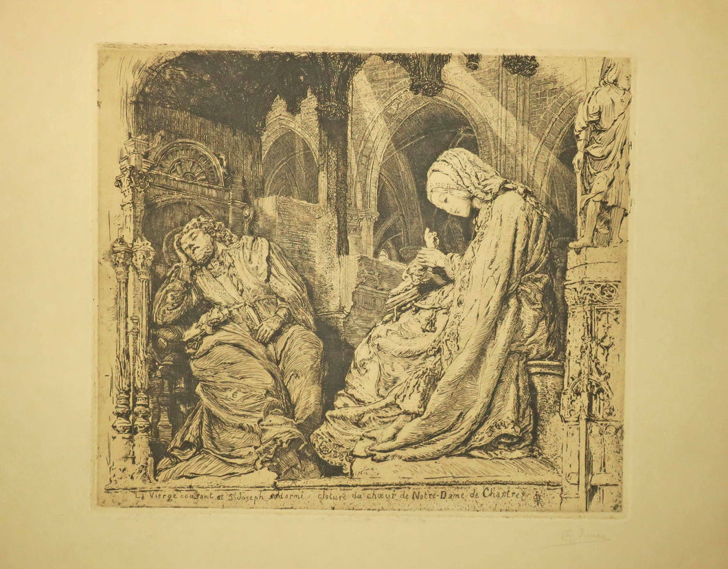 La Vierge cousant et St Joseph endormi. Clôture du chœur de Notre-Dame de Chartres. 
