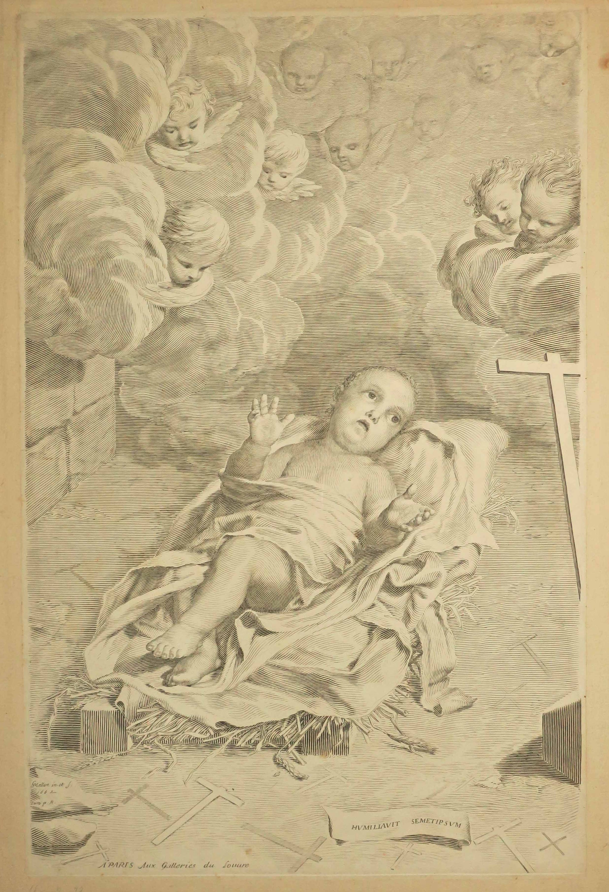 L'Enfant Jésus couché dans la crèche. 