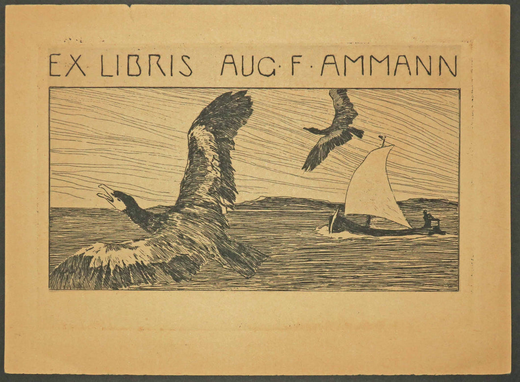 Ex-Libris August Friedrich Ammann. (Deux canards en vol).