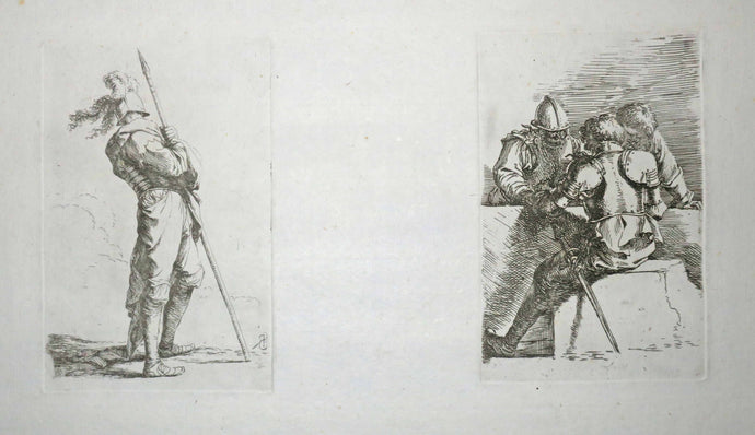 Soldat de dos avec une lance dans les deux mains & Soldat de dos avec deux autres soldats. 1656-