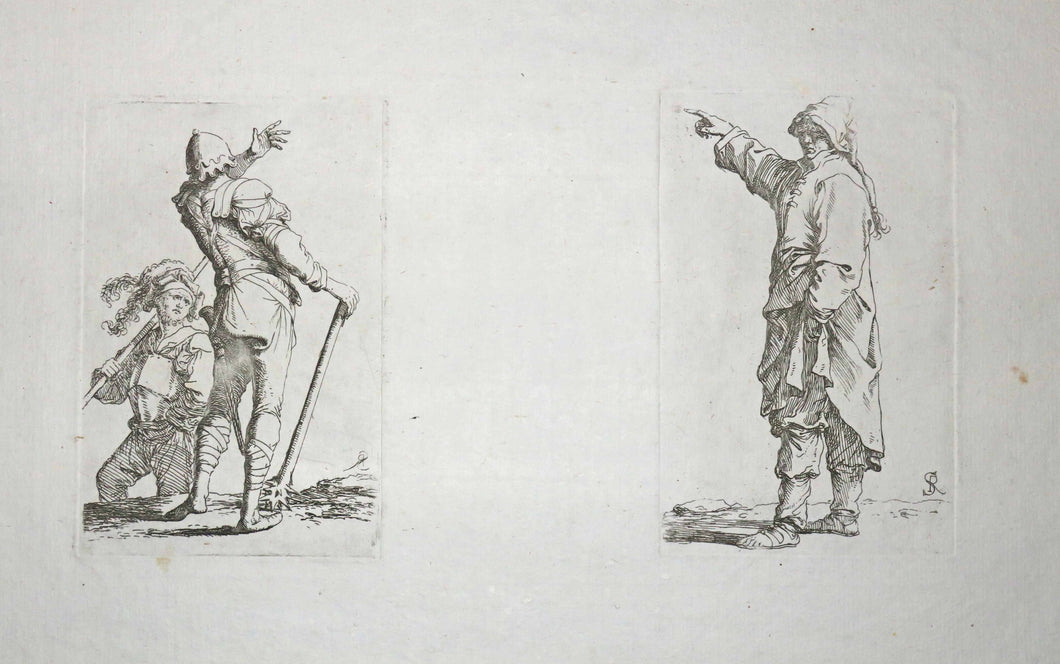 Soldat avec une massue parlant à un compagnon & Homme marchant vers la gauche. 1656-