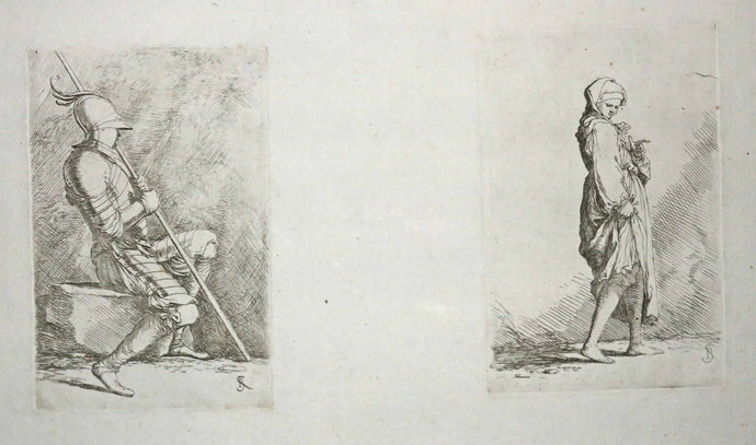 Soldat assis avec un long bâton & Jeune fille avec un turban. 1656-