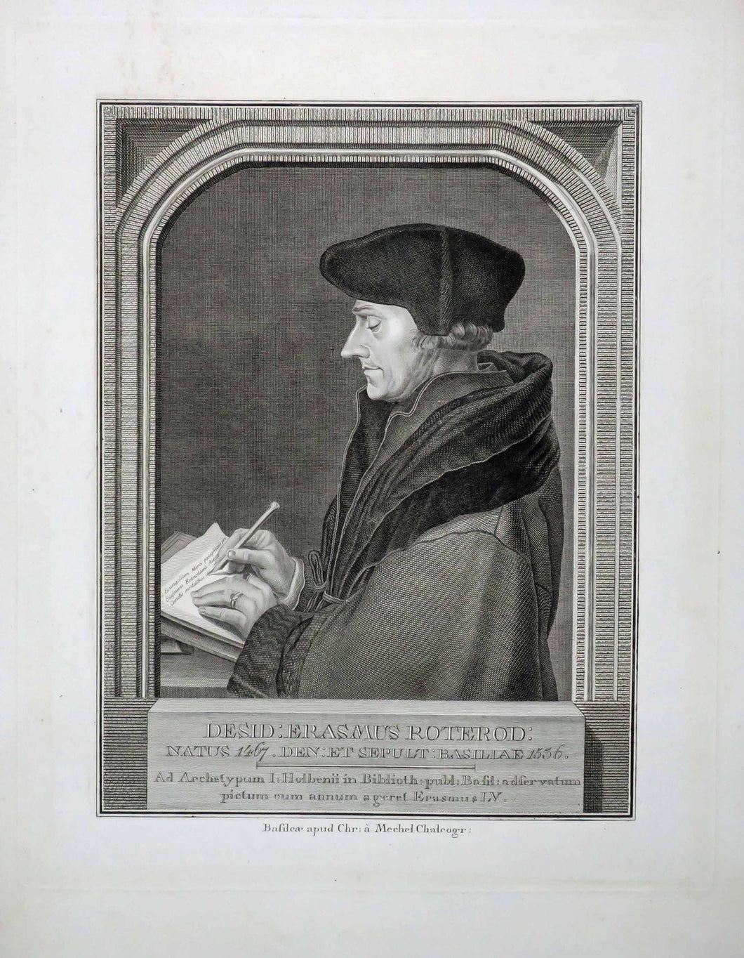 Portrait d'Erasmus, philosophe et théologien des Pays-Bas bourguignons, considéré comme l’une des figures majeures de la culture européenne.