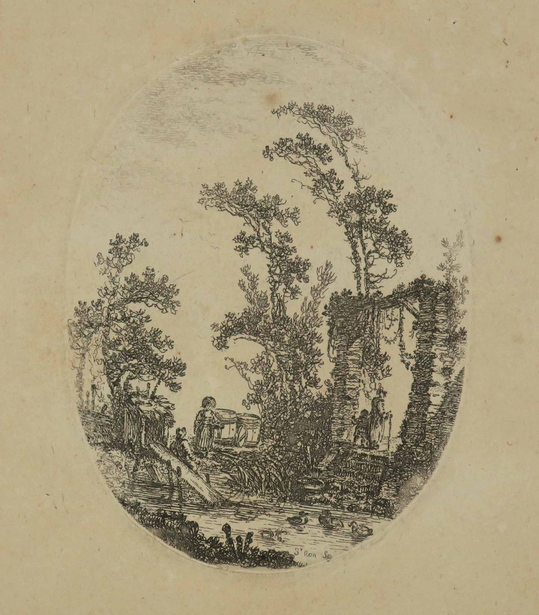 [Paysage, Personnages près d'une mare]. 