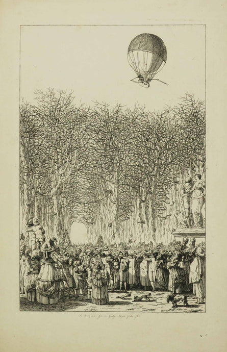 Expérience du Globe Aerostatique de MM. Charles et Robert faite dans le Jardin des Thuilleries sur le Bassin en face du Château le 1er Decembre 1783.