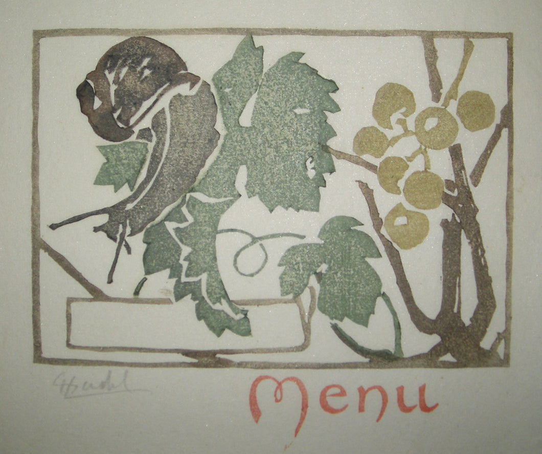 Menu [Feuillage, escargot et raisins].