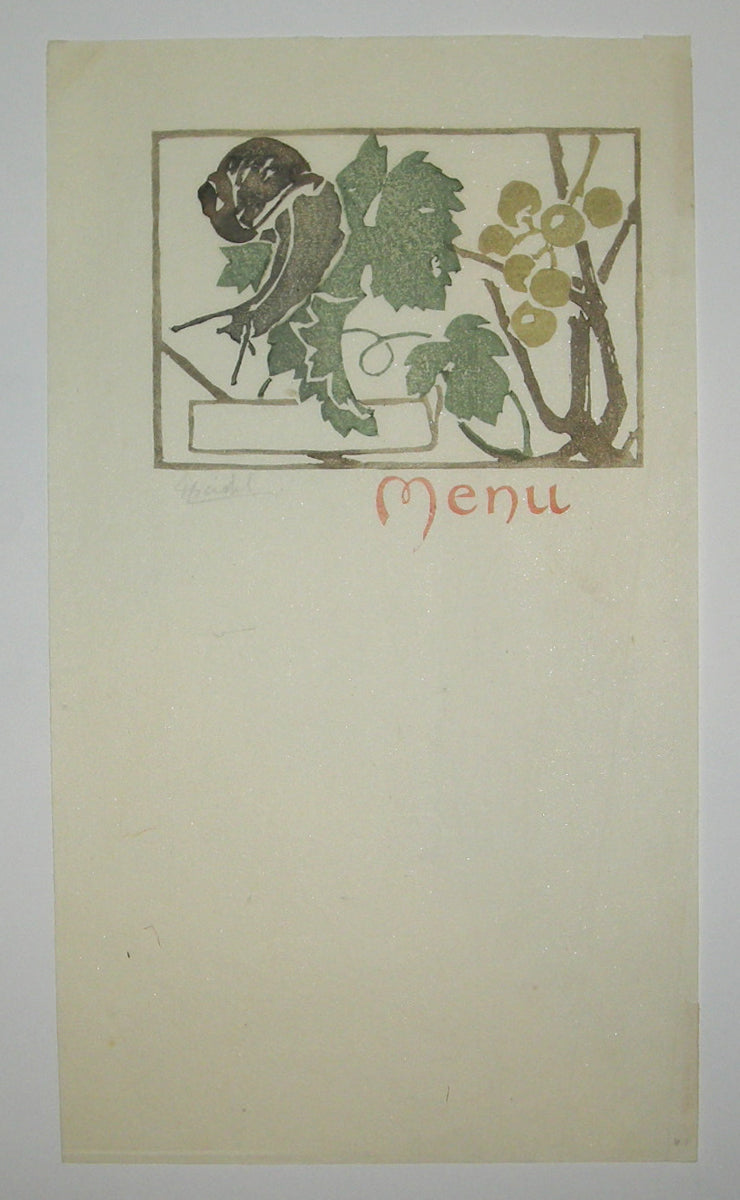 Menu [Feuillage, escargot et raisins].