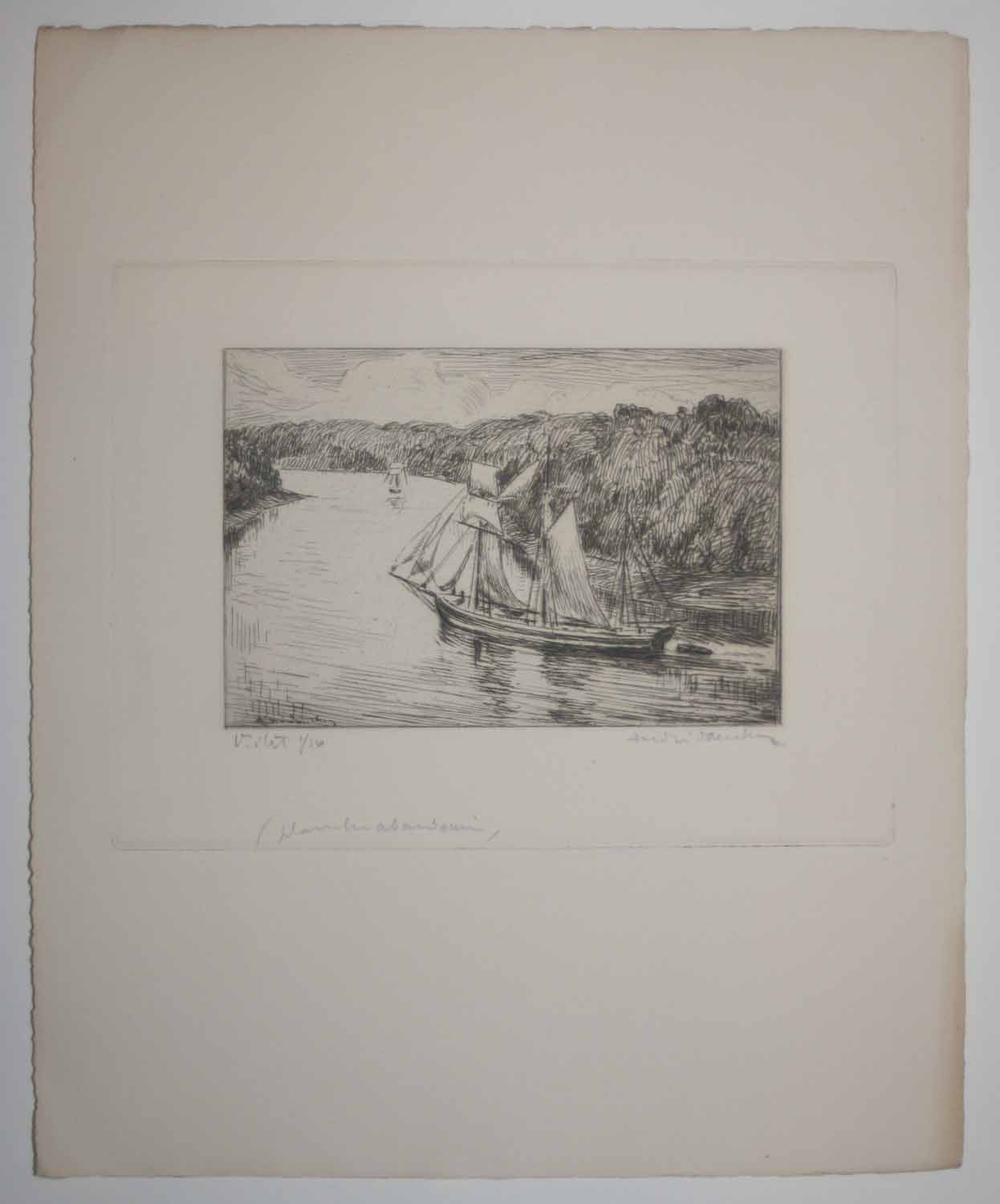 [Deux bateaux sur une rivière traversant une forêt].