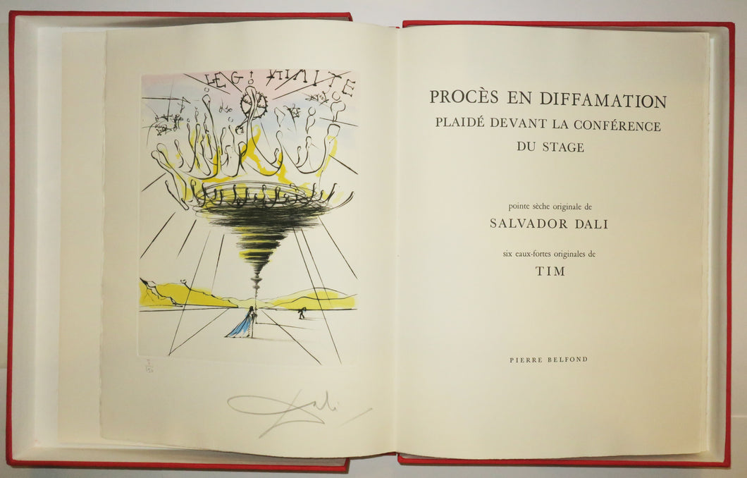Procès en diffamation, plaidé devant la Conférence du Stage. Pointe sèche originale de Salvador Dalí. Six eaux-fortes originales de Tim. 1971.