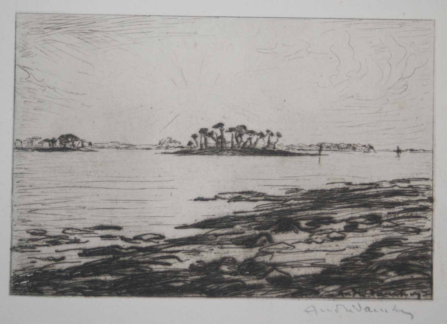 [Bord de mer, deux petites îles au loin].