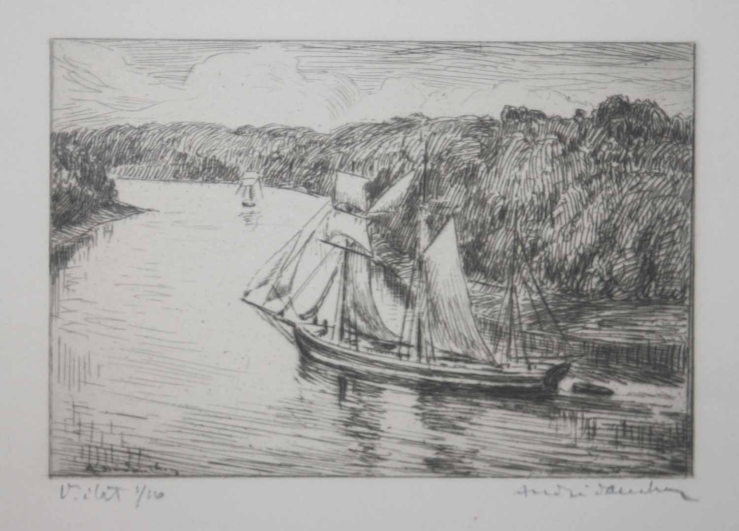[Deux bateaux sur une rivière traversant une forêt].