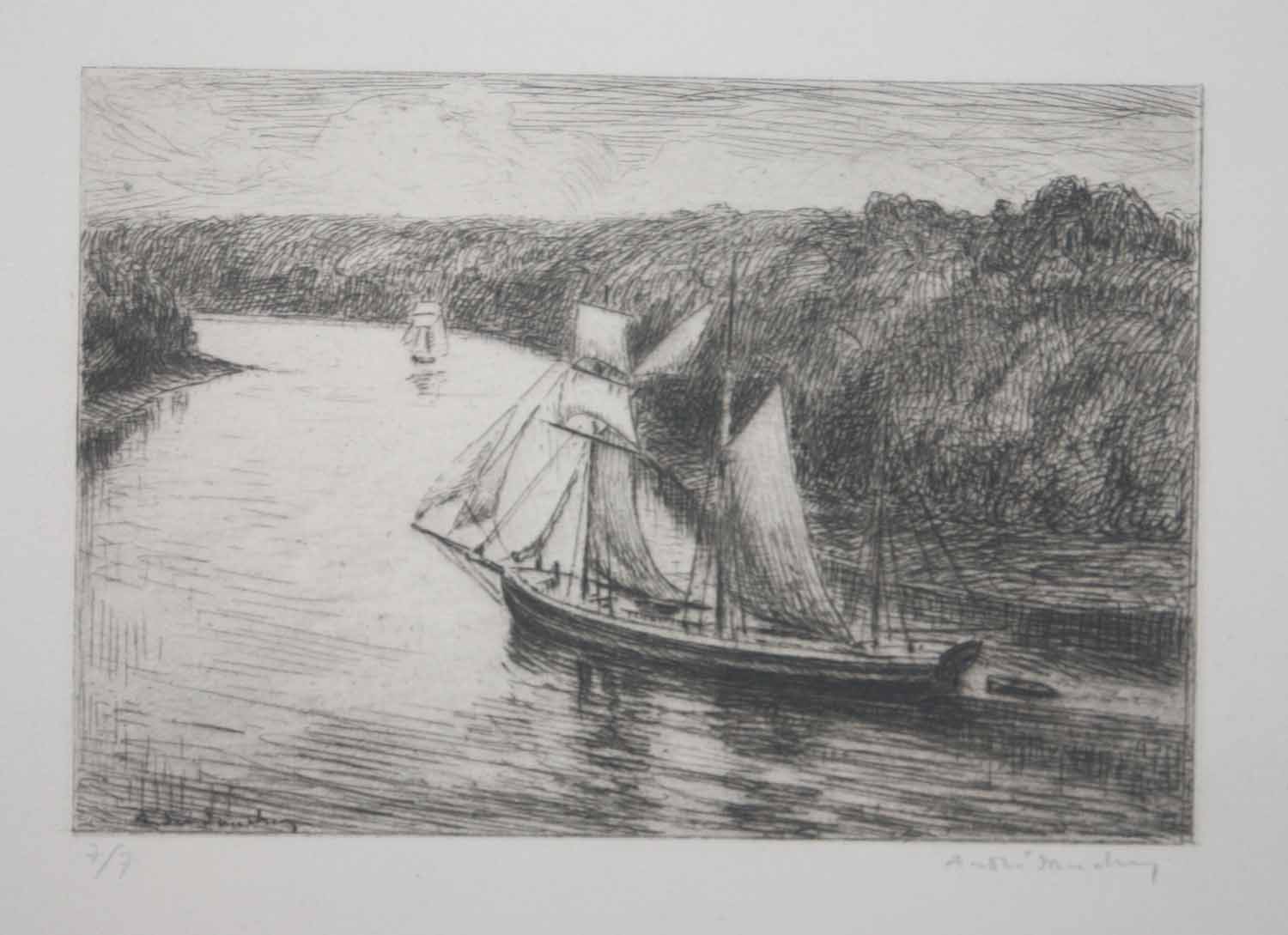 [Deux bateaux sur une rivière traversant une forêt].