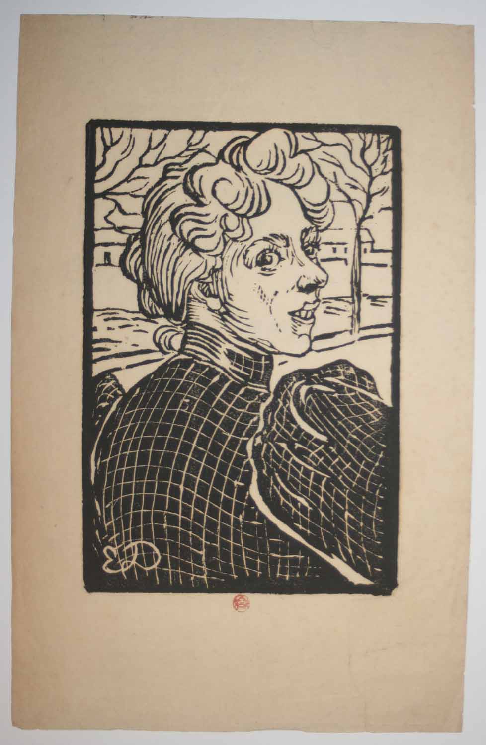 [Jeune femme de dos, le visage de profil droit].
