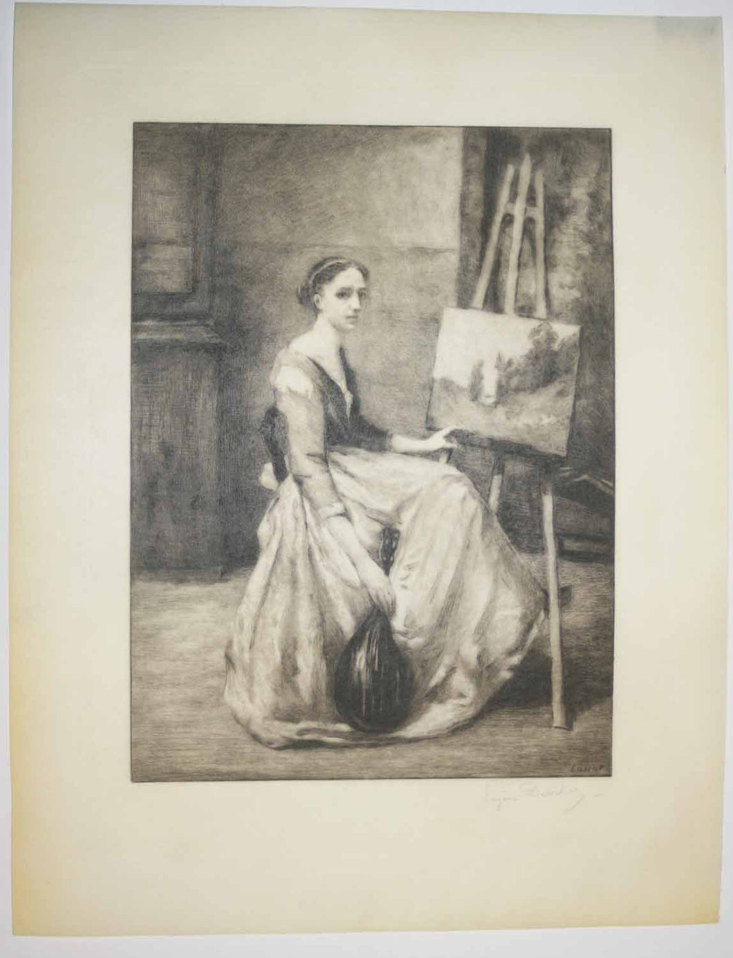 L'atelier de Corot. Jeune femme pensive, une mandoline à la main. 
