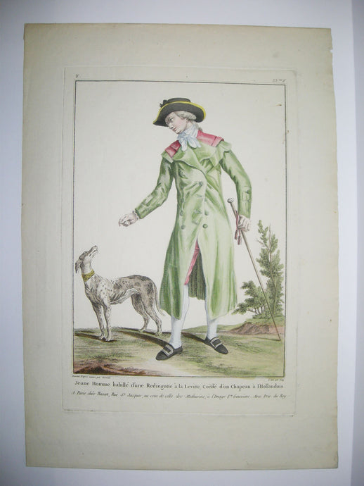Jeune homme habillé d'une redingotte à la Levitte, coiffé d'un chapeau à l'Hollandois. 