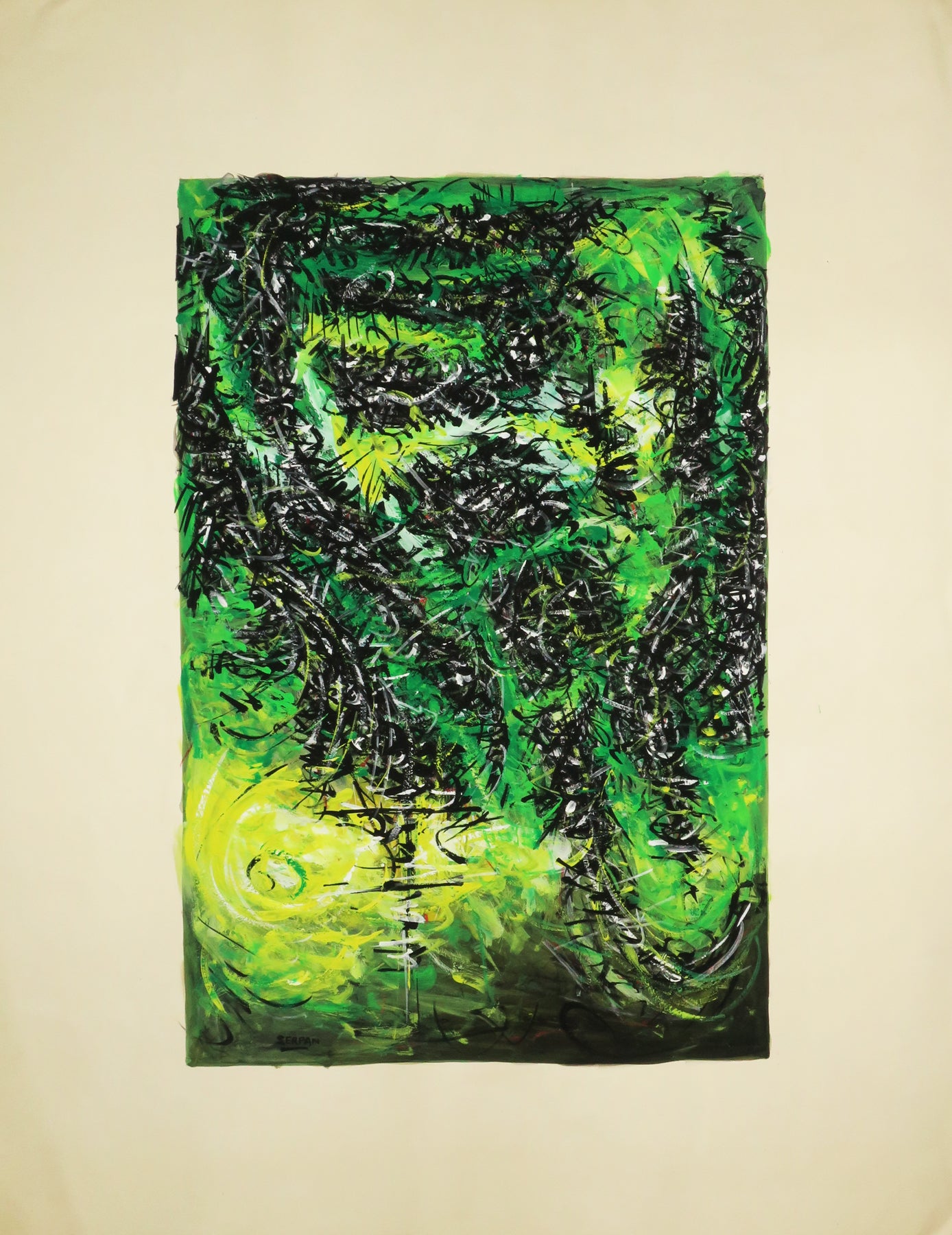Sans titre (Composition en vert, jaune, noir et blanc).