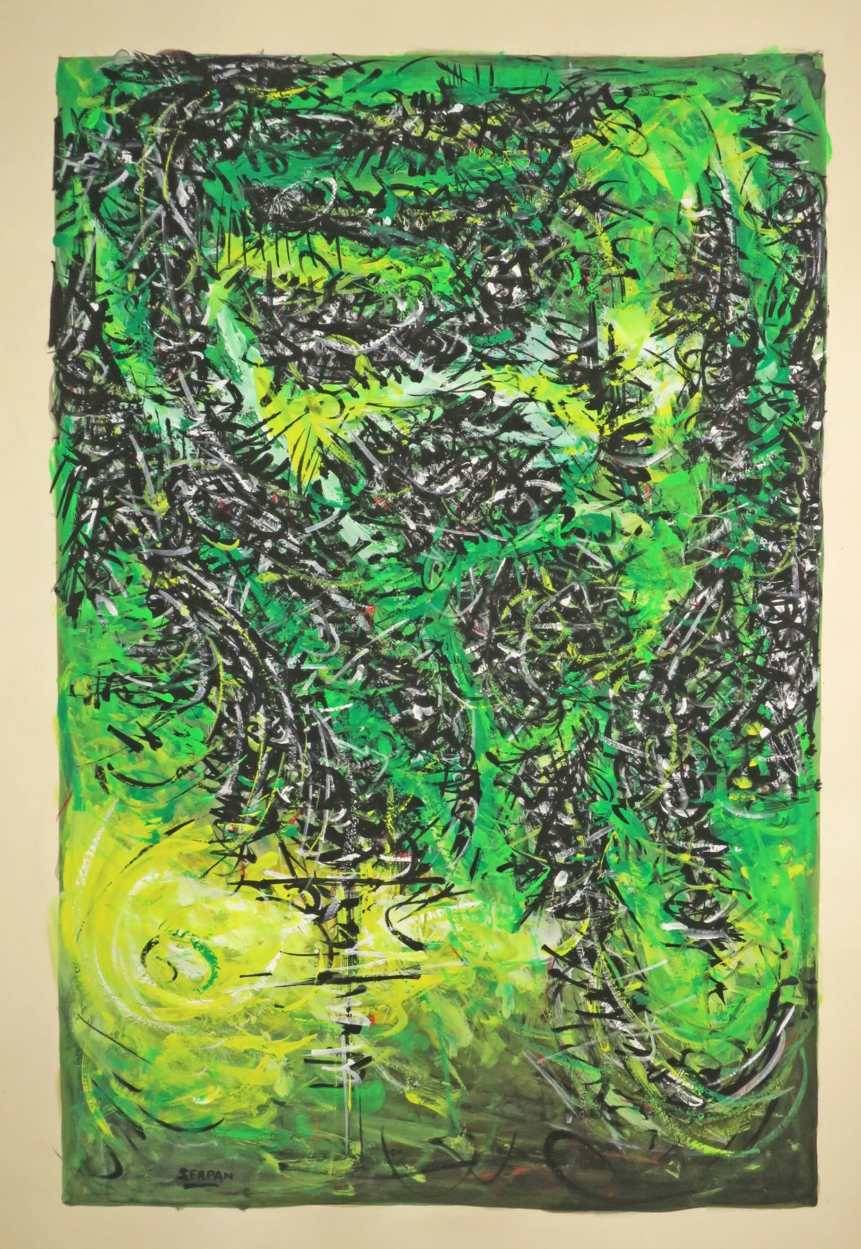 Sans titre (Composition en vert, jaune, noir et blanc).