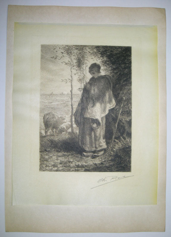 [Jeune bergère gardant un troupreau de brebis]. 