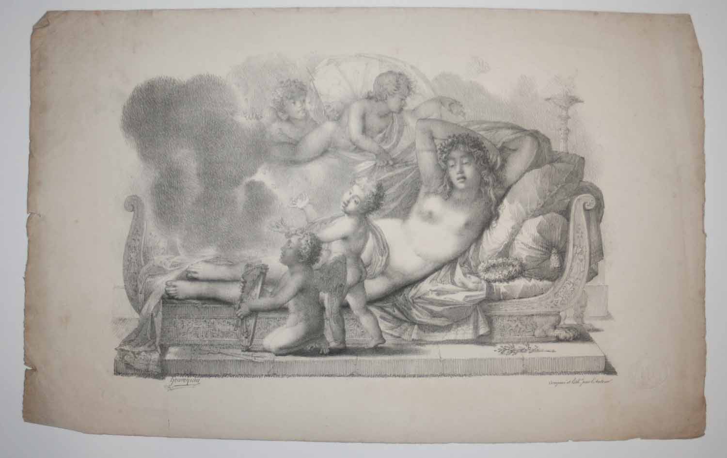 [Femme dénudée, allongée et entourée d'anges]. 