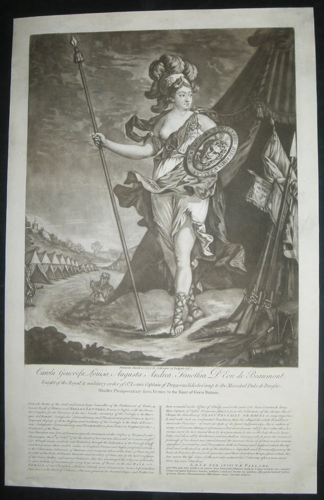 Charles de Beaumont (1728†1810), Chevalier d'Eon, parée comme Minerve et portant la croix de St Louis. 