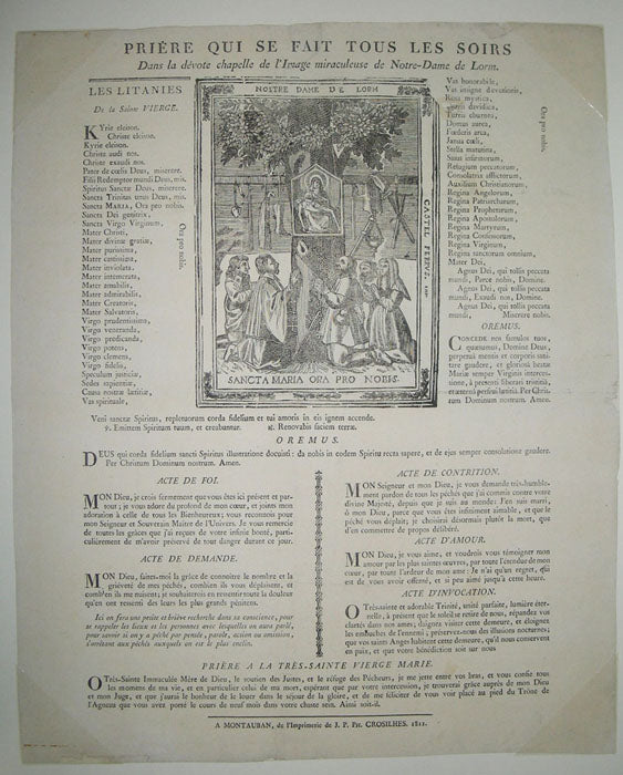 Notre-Dame de Lorm (ou Notre-Dame des Spasmes). Prière qui se fait tous les soirs dans la dévote Chapelle de l'Image Miraculeuse de Notre-Dame de Lorm. 