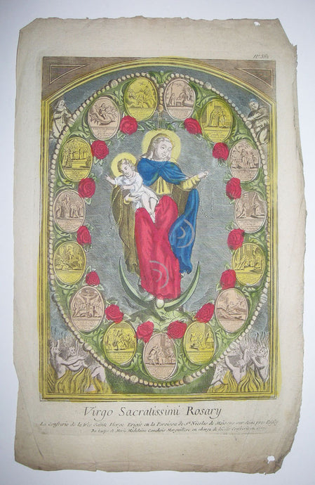 Notre-Dame du Rosaire (Virgo Sacratissima Rosary). La confrérie de la très Sainte Vierge érigée en la Paroisse de St Nicolas de Maisons sur Seine près Poissy du temps de Marie Madelaine Cauchois Marguillière en charge de la ville confrérie en 1777. 