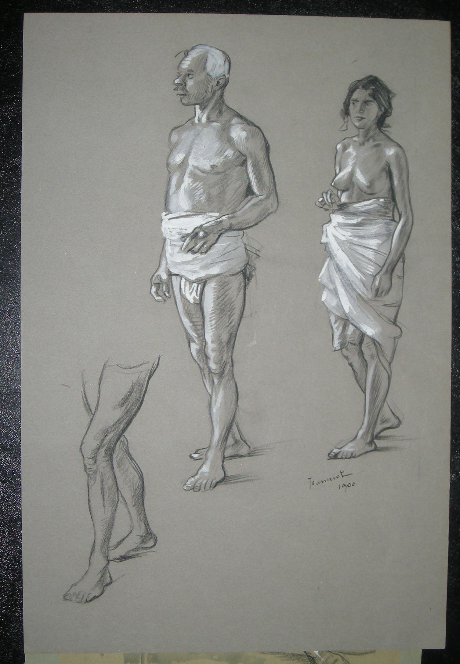 [Un homme et une femme à moitié drapés].