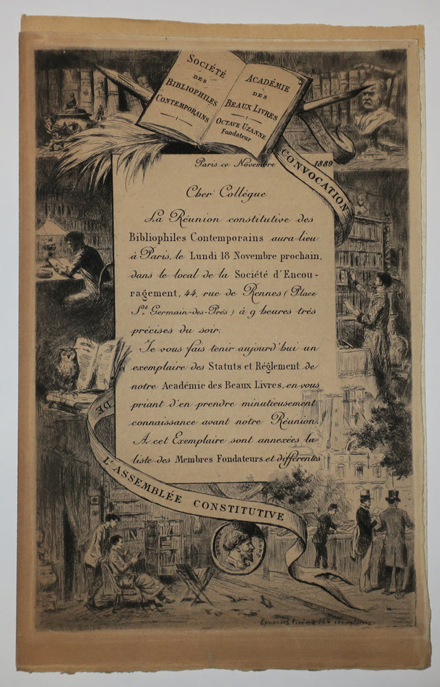 Convocation par Octave Uzanne (Fondateur) pour la Réunion constitutive des Bibliophiles Contemporains le Lundi 18 Novembre