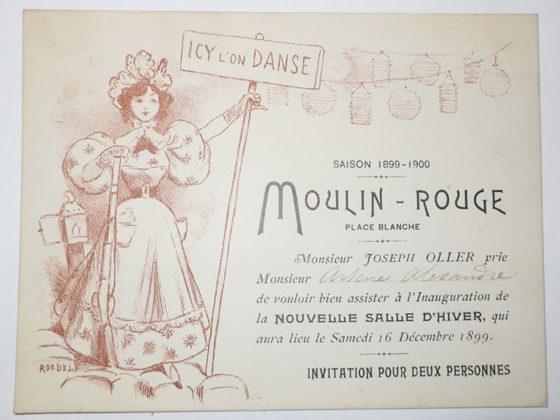 Invitation de Mr Joseph Oller à l'Inauguration de la Nouvelle Salle d'Hiver, le samedi 16 décembre 1899, au Moulin-Rouge, Place Blanche, Saison 1899-1900. 