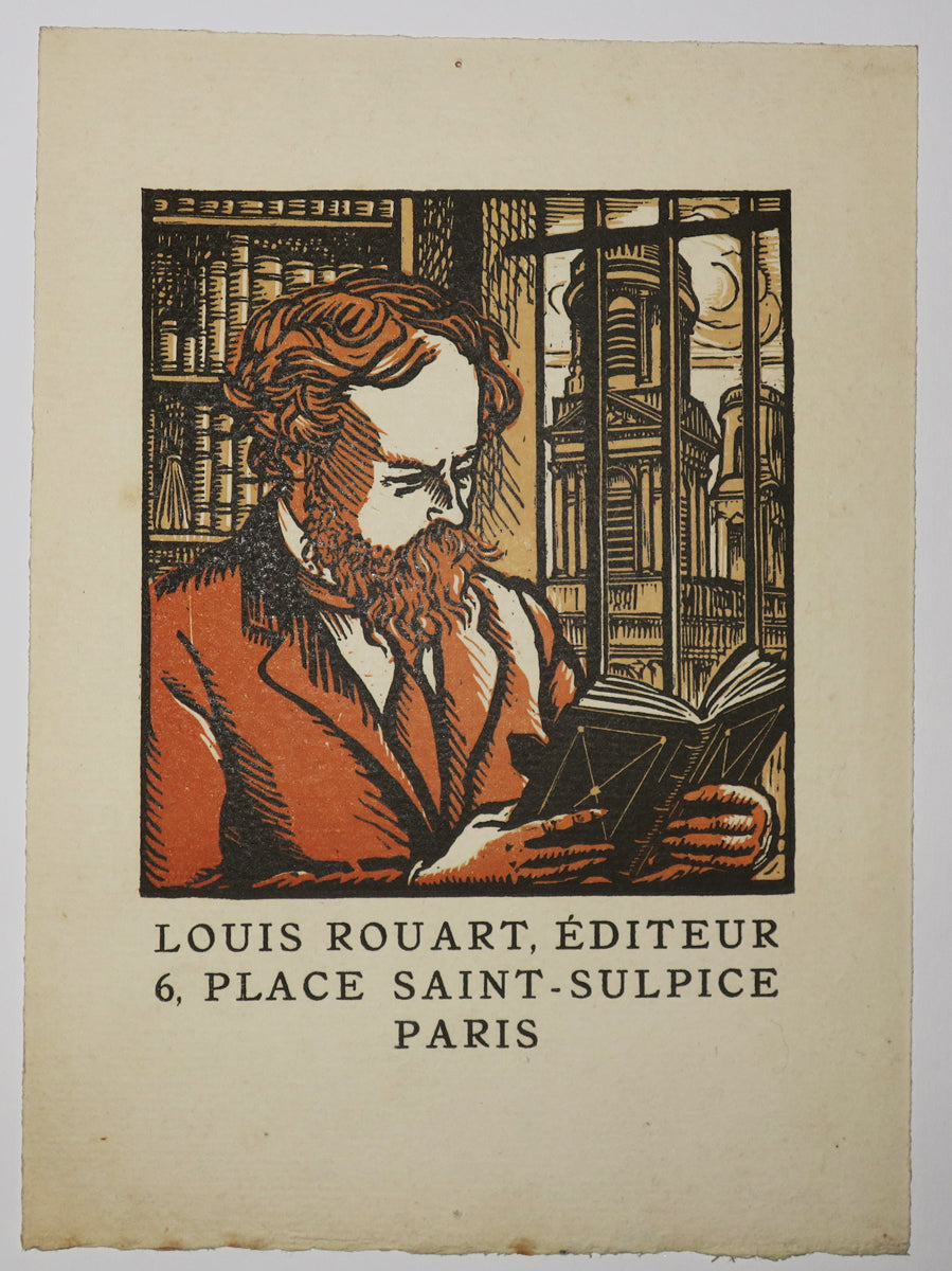 Carte adresse de l'Editeur Louis Rouart (Paris 1875-1964), 6 Place Saint-Sulpice, Paris. (Autoportrait). 