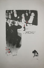 Charger l&#39;image dans la galerie, Menu. (Hommes, assis à une table, trinquant).
