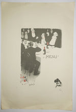 Charger l&#39;image dans la galerie, Menu. (Hommes, assis à une table, trinquant).
