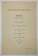 Charger l&#39;image dans la galerie, Menu pour la Société des Amis des livres, au Restaurant Larue, le Mardi 3 mars
