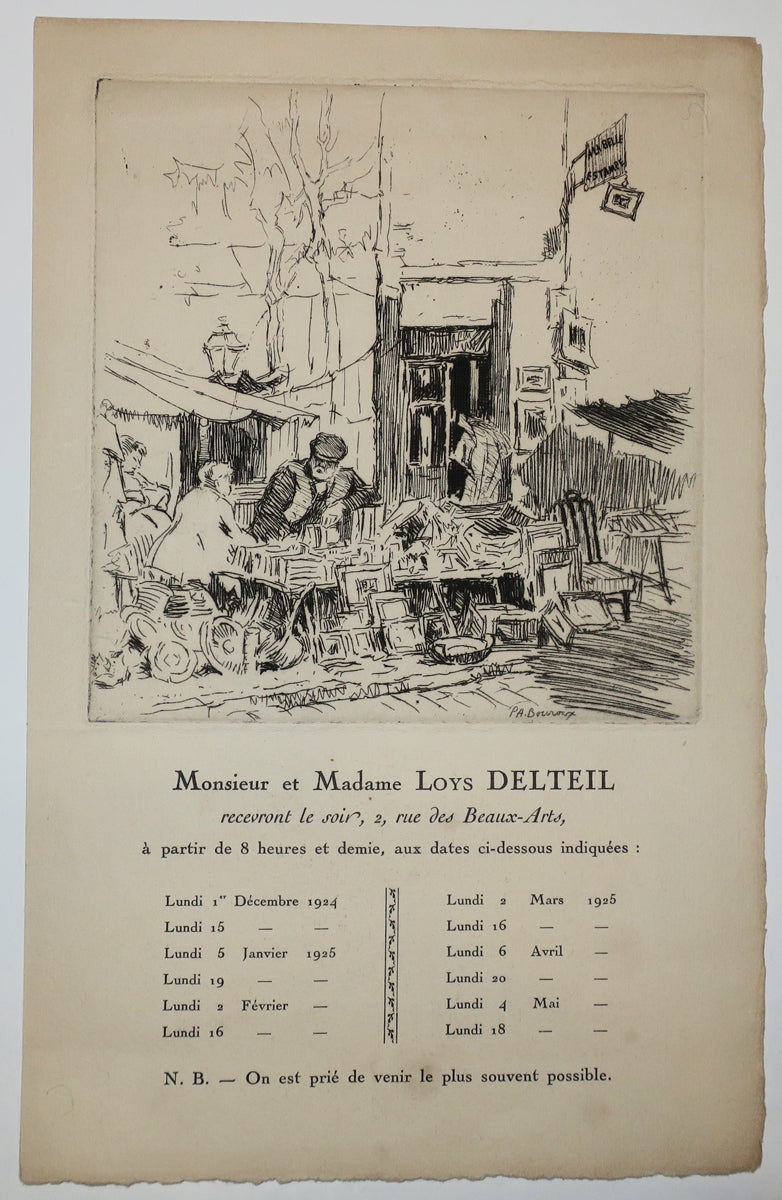 Invitation aux Réunions du soir de Mr et Mme Loys Delteil, au 2 rue des Beaux-Arts, de décembre 1924 à mai 1925. 